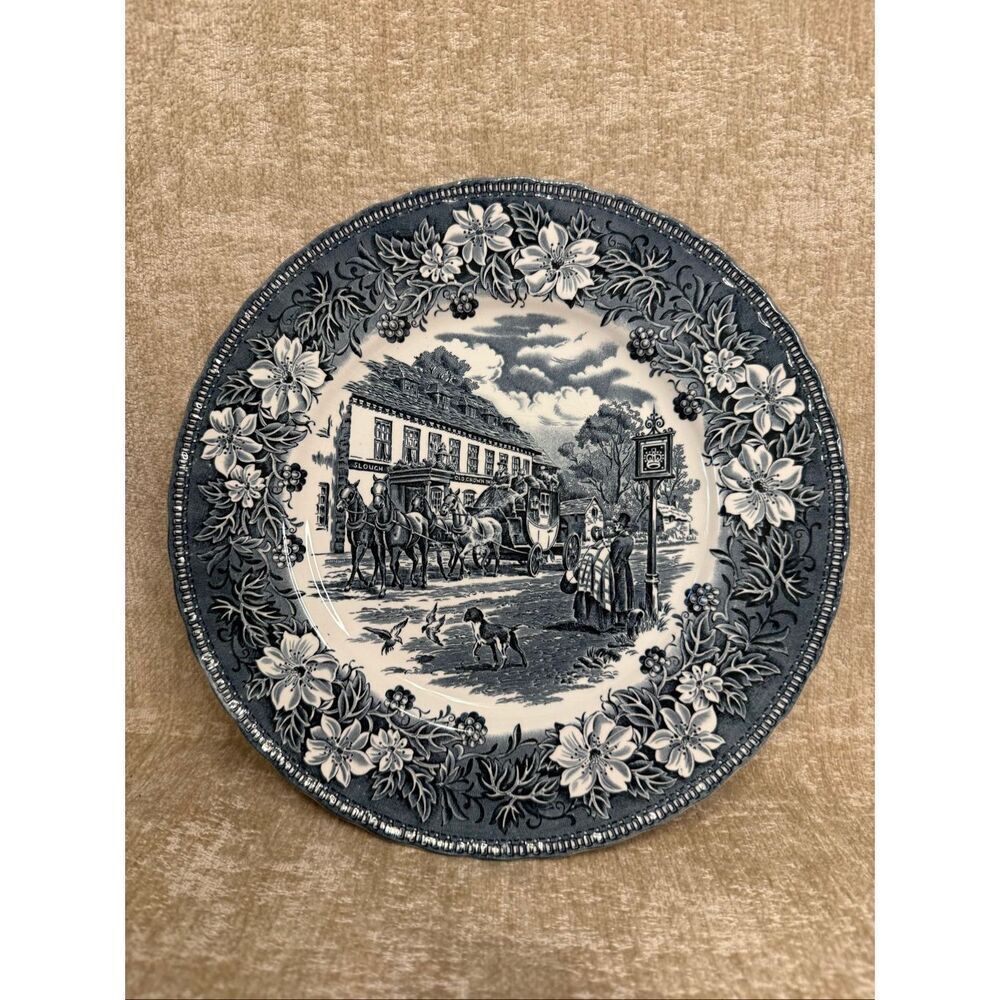 Royal Tudor Ware Staffordshire Coaching Taverns 1828 Dinner Plate Blue White 10"